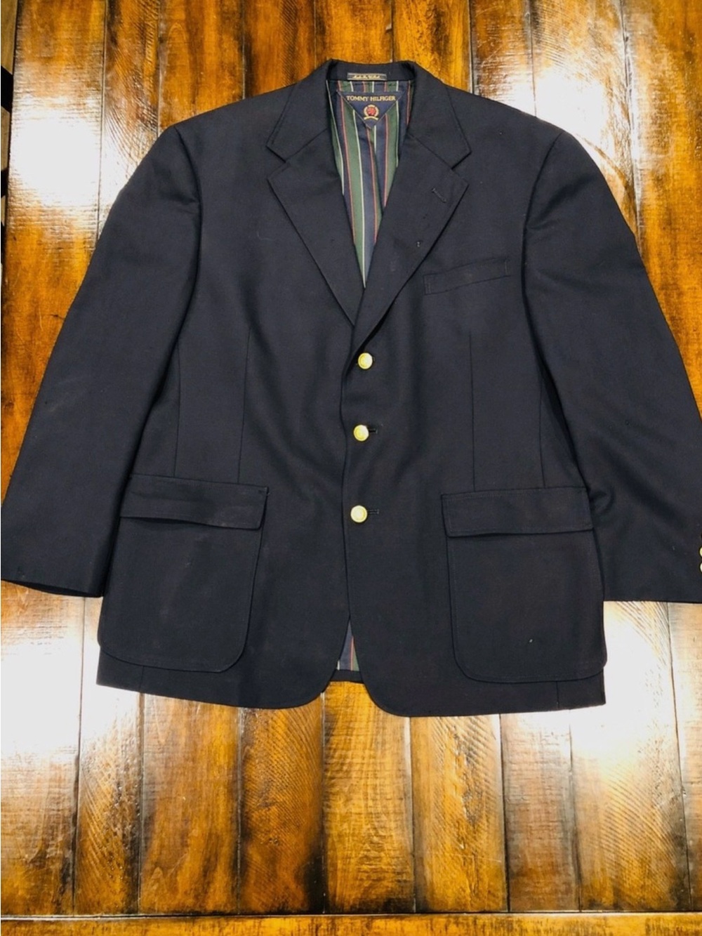 Vintage Tommy Hilfiger/Famous Barr Navy Blue Gold buttons Blazer Mens 43R USA